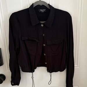 (5/$20) Black Cropped Button-Up Women's Shirt